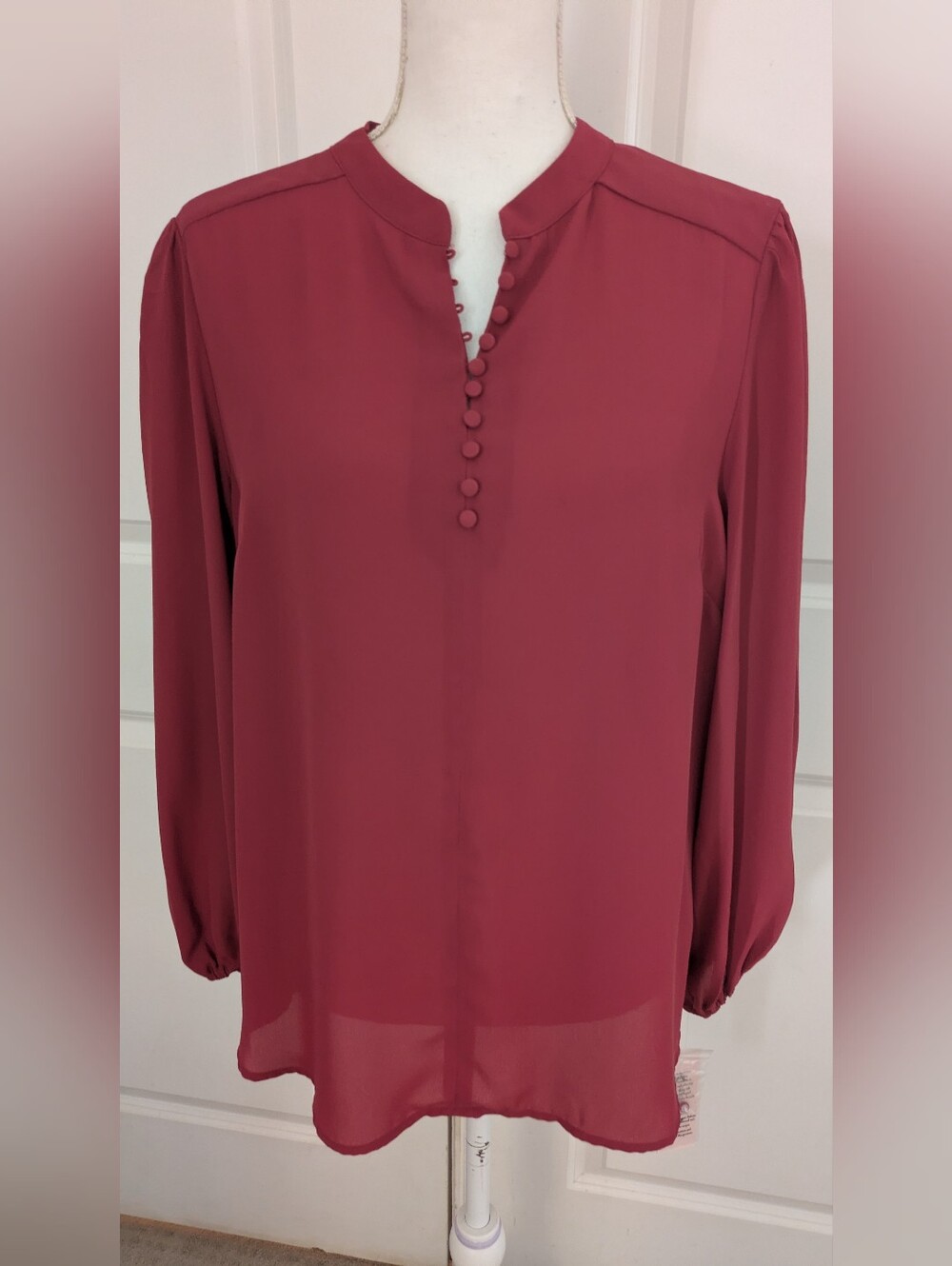 NWT Nanette Lepore Mauve Sheer Henley Women's Blouse Large